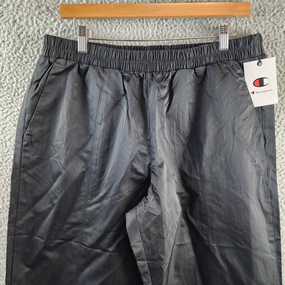 Champion High Rise Snap Cuff Straight Leg Pants Women's L Black Elastic Waist