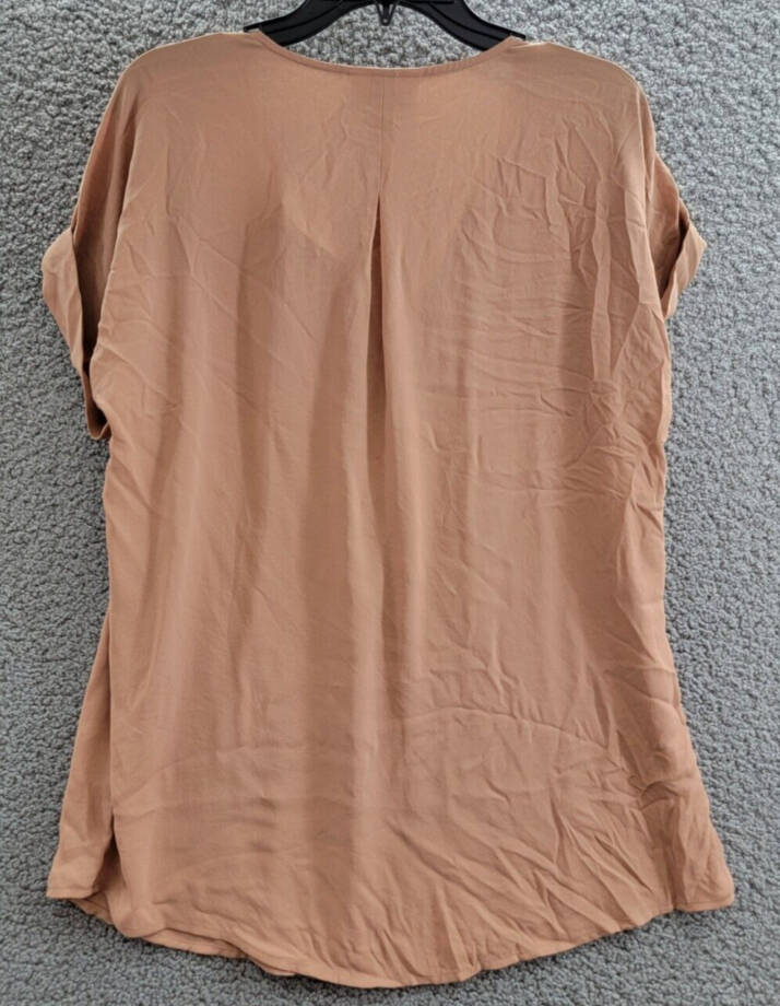 Charter Club Roll-tab Split-neck Top Women's M Iced Latte Pullover Short Sleeves