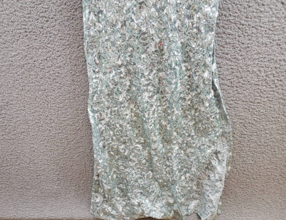 Emerald Sundae Sequined Lace Side-Slit Gown Juniors' S Sage Straight Neck Zipped