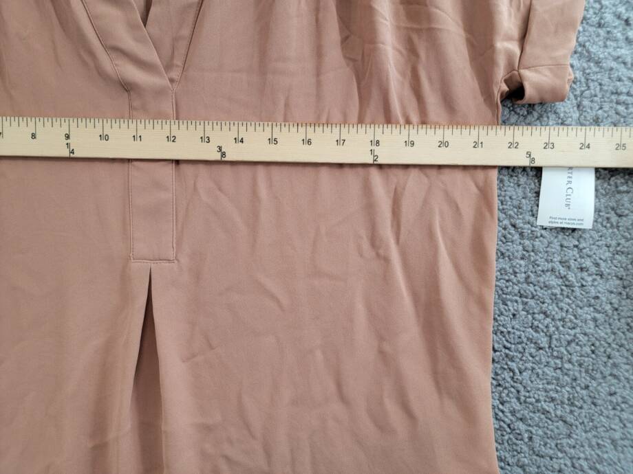 Charter Club Roll-tab Split-neck Top Women's M Iced Latte Pullover Short Sleeves
