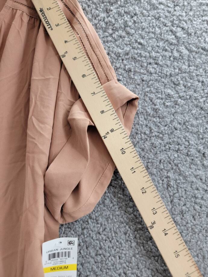 Charter Club Roll-tab Split-neck Top Women's M Iced Latte Pullover Short Sleeves