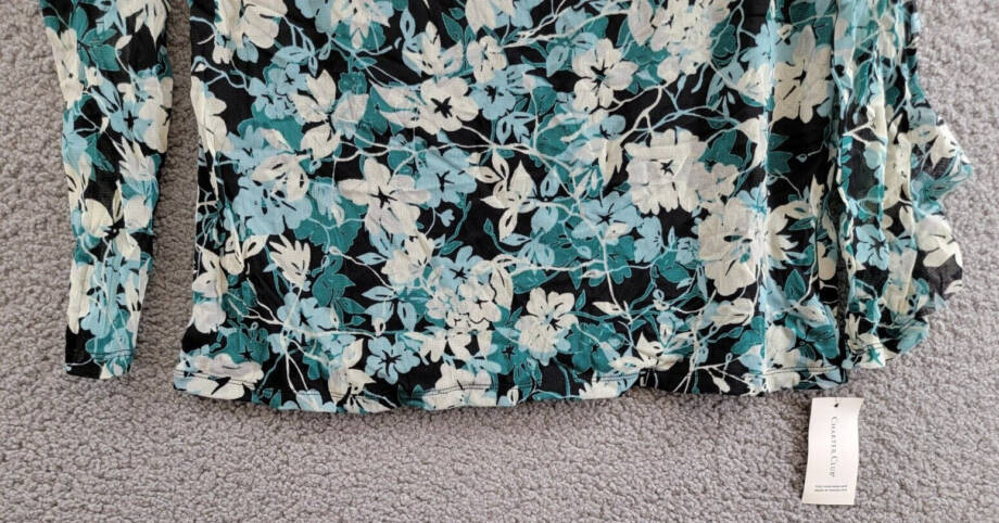 Charter Club Floral-Print Ruffled-Sleeve Mesh Top Women's S Dusty Teal Combo L/S