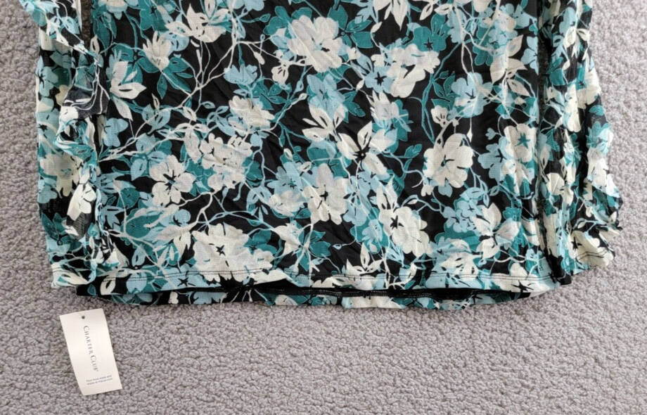 Charter Club Floral-Print Ruffled-Sleeve Mesh Top Women's S Dusty Teal Combo L/S