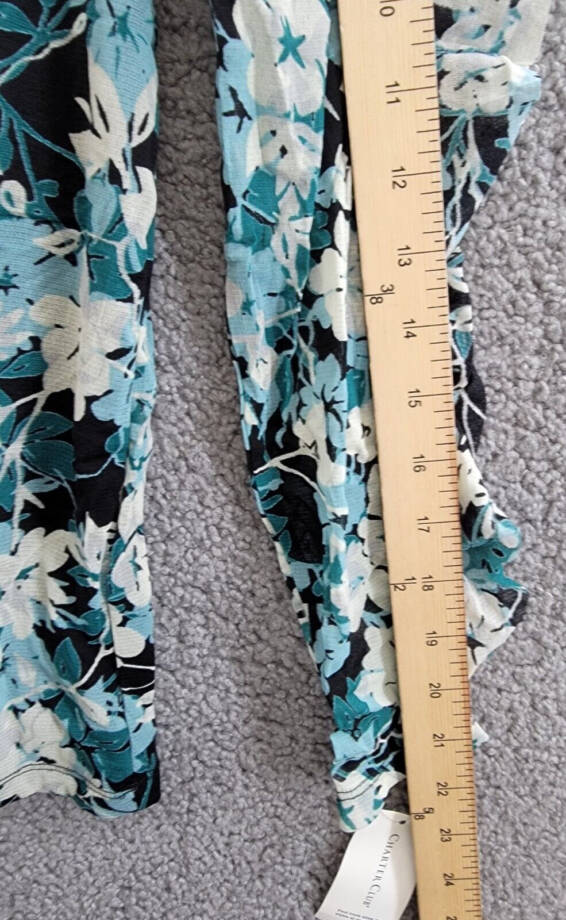 Charter Club Floral-Print Ruffled-Sleeve Mesh Top Women's S Dusty Teal Combo L/S