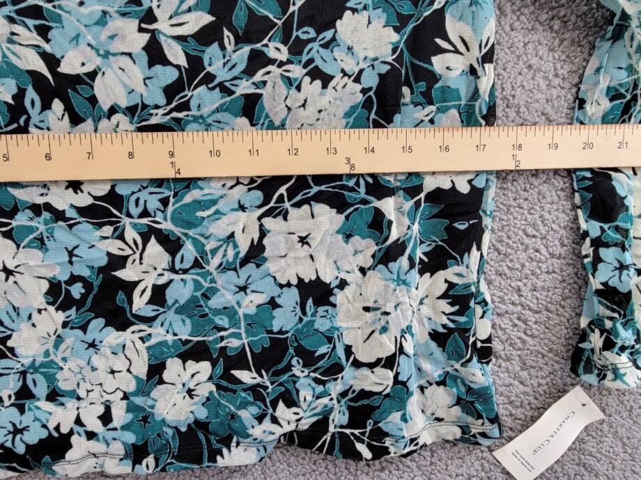 Charter Club Floral-Print Ruffled-Sleeve Mesh Top Women's S Dusty Teal Combo L/S