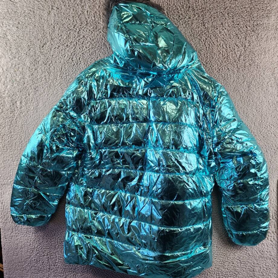 White Mark Metallic Puffer Coat With Hoodie Women's 3XL Mint Side Slip Pockets