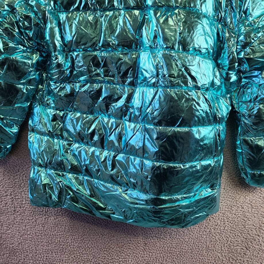White Mark Metallic Puffer Coat With Hoodie Women's 3XL Mint Side Slip Pockets