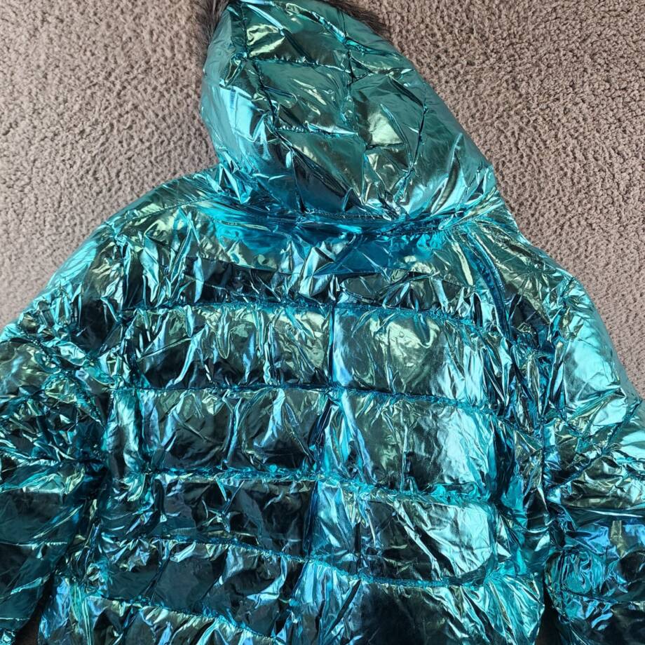 White Mark Metallic Puffer Coat With Hoodie Women's 3XL Mint Side Slip Pockets