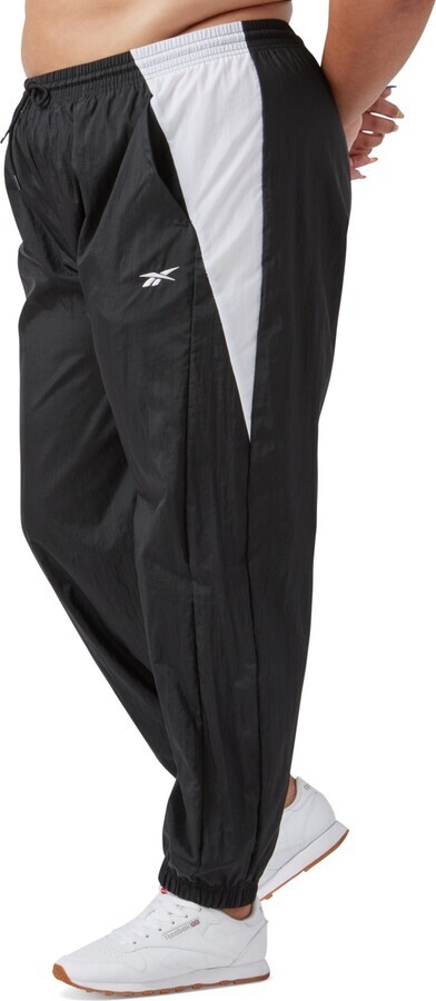 Reebok Plus Size Pull-On Logo Woven Track Pants Women's 2X 18-20W Black/White