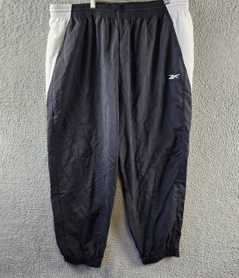 Reebok Plus Size Pull-On Logo Woven Track Pants Women's 2X 18-20W Black/White