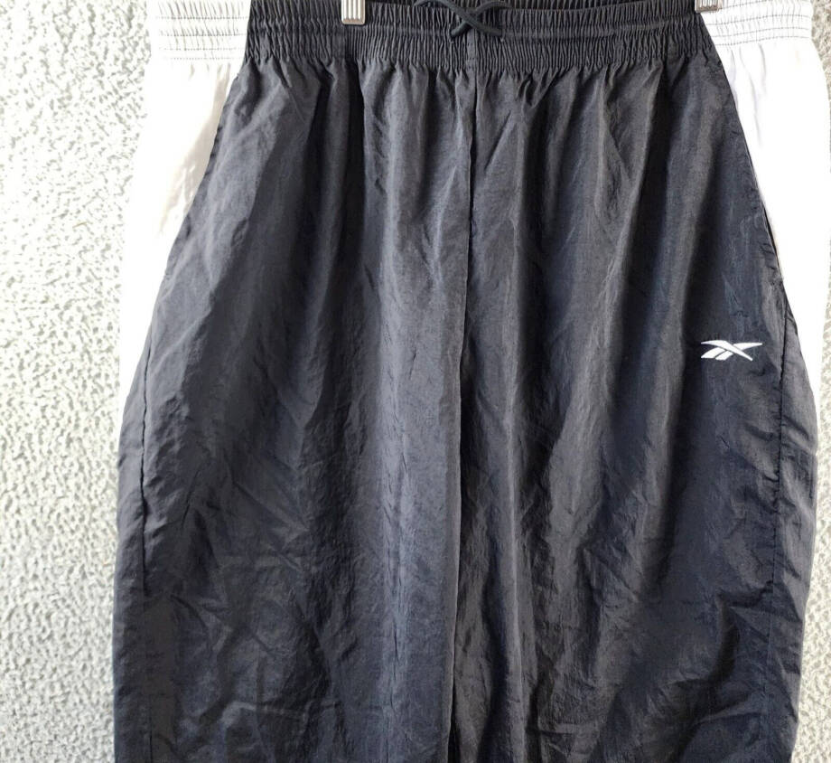 Reebok Plus Size Pull-On Logo Woven Track Pants Women's 2X 18-20W Black/White
