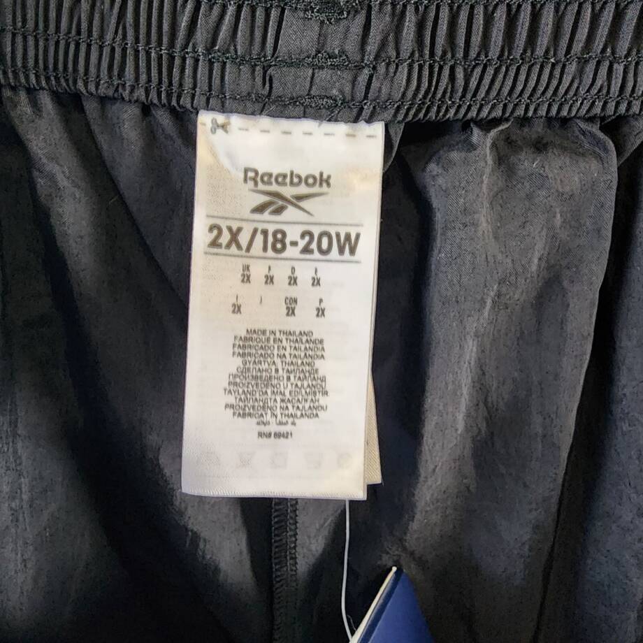 Reebok Plus Size Pull-On Logo Woven Track Pants Women's 2X 18-20W Black/White