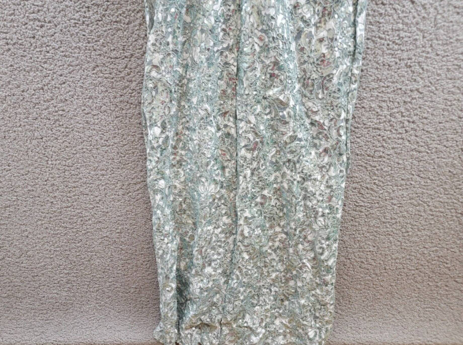 Emerald Sundae Sequined Lace Side-Slit Gown Juniors' S Sage Straight Neck Zipped