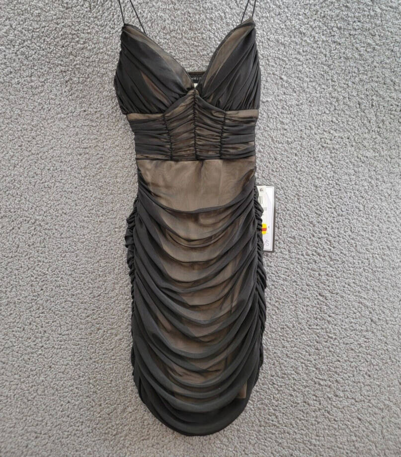 B Darlin Ruched Bodycon Dress Juniors 1/2 Black Sweetheart Neck Side Zip Closure