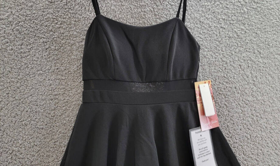 Emerald Sundae Illusion-Waist A-Line Dress Juniors' XS Black Scoop Neck Back Zip