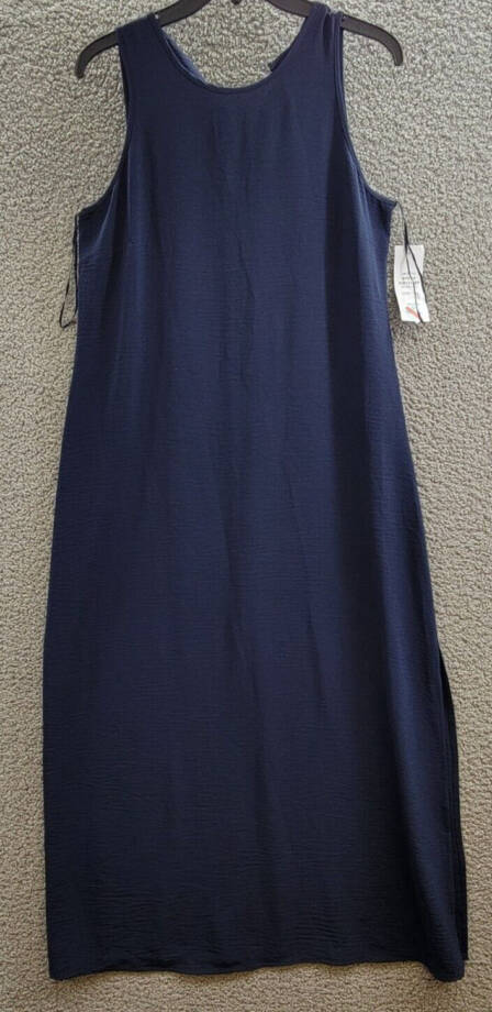 MSK Round-Neck Sleeveless Side-Slit Maxi Dress Women's M Navy Keyhole Button