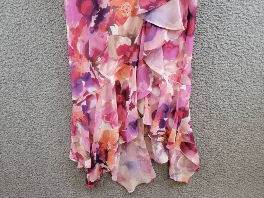 X by XSCAPE Floral Blouson Midi Dress Women's 6 Multi V-Neck Back Zip Closure