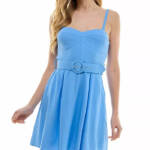 City Studio Linen Blend Belted Fit & Flare Dress Juniors XXS Cornflower Pullover