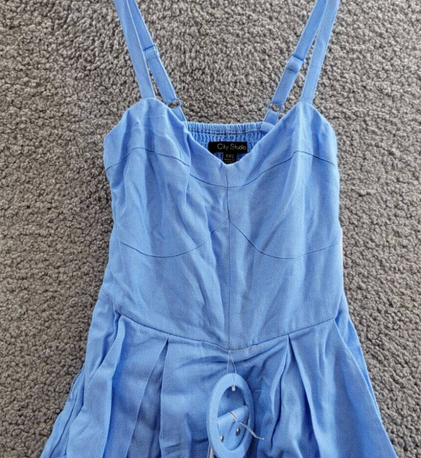 City Studio Linen Blend Belted Fit & Flare Dress Juniors XXS Cornflower Pullover