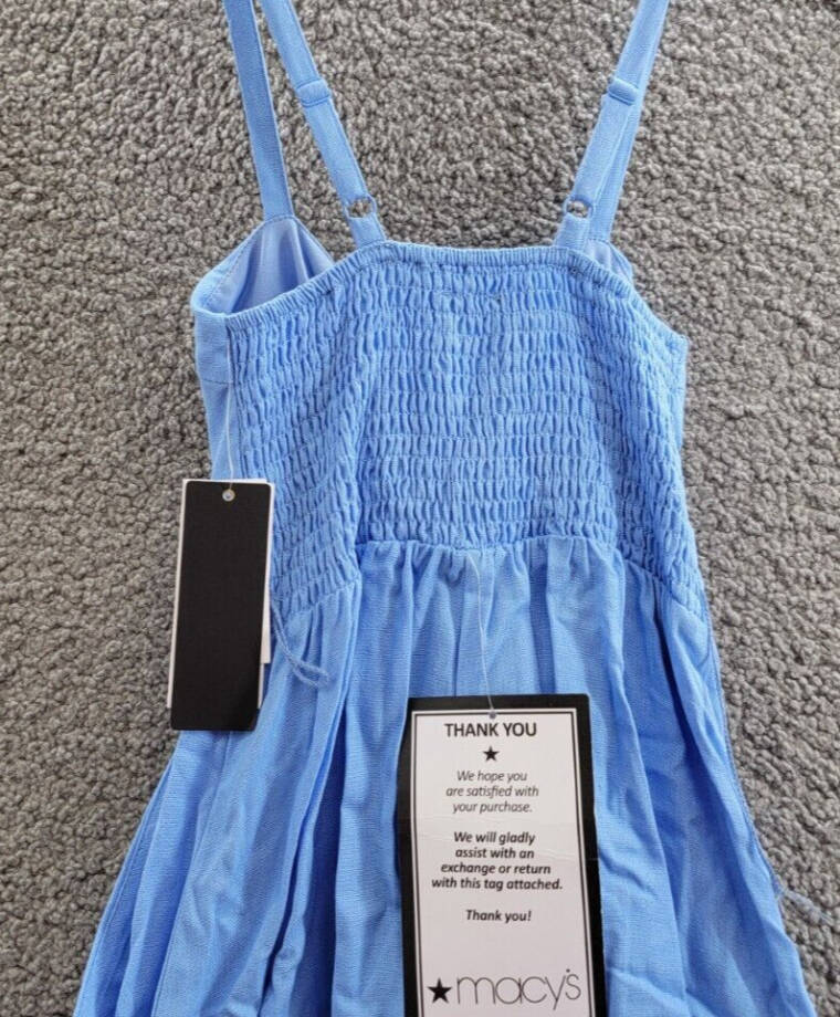 City Studio Linen Blend Belted Fit & Flare Dress Juniors XXS Cornflower Pullover