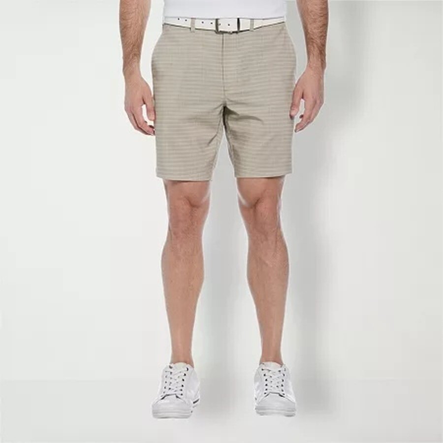 Pga Tour Striped 8" Golf Shorts Men's 42 Chinchilla Zip Fly With Button Closure
