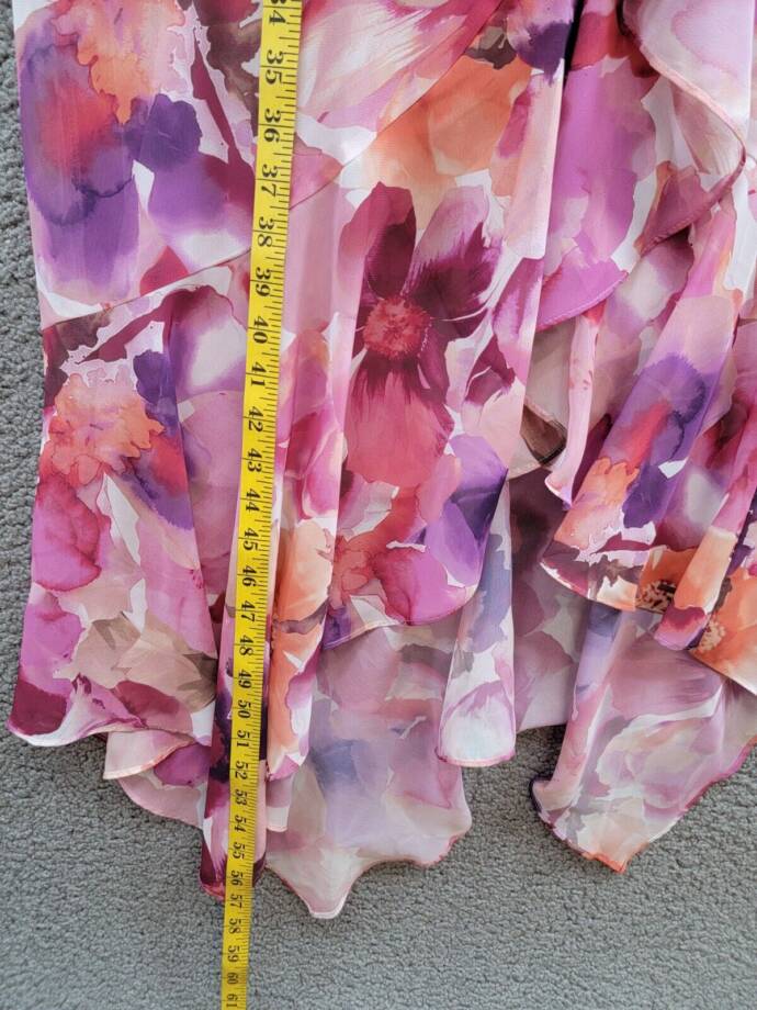 X by XSCAPE Floral Blouson Midi Dress Women's 6 Multi V-Neck Back Zip Closure