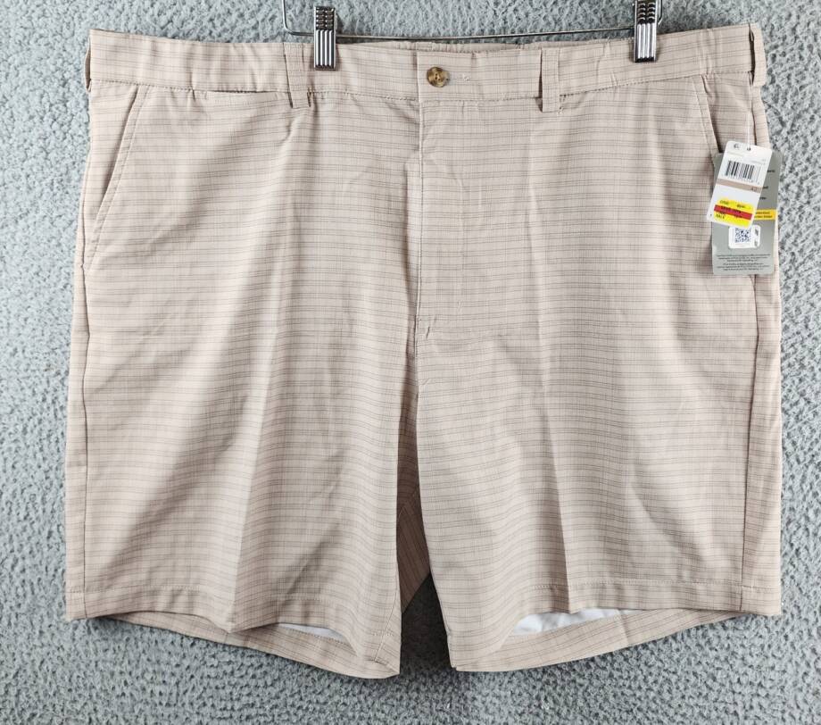 Pga Tour Striped 8" Golf Shorts Men's 42 Chinchilla Zip Fly With Button Closure