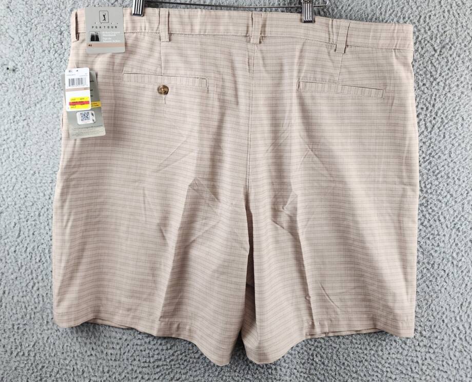Pga Tour Striped 8" Golf Shorts Men's 42 Chinchilla Zip Fly With Button Closure