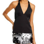 Aqua Satin Knotted Halter Top Women's M Black Sleeveless Racerback Zip Closure