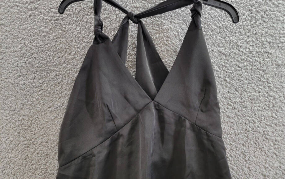 Aqua Satin Knotted Halter Top Women's M Black Sleeveless Racerback Zip Closure