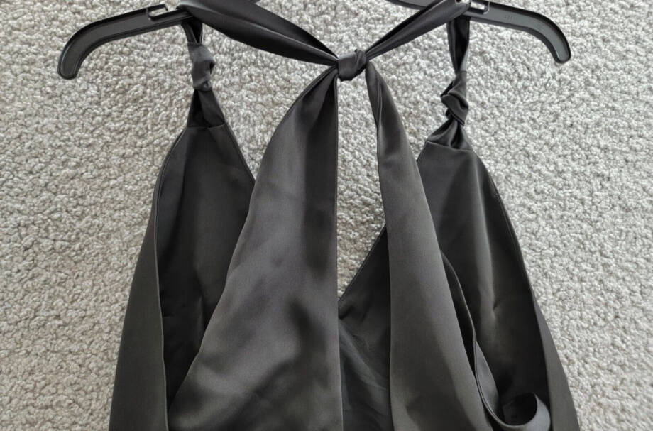 Aqua Satin Knotted Halter Top Women's M Black Sleeveless Racerback Zip Closure