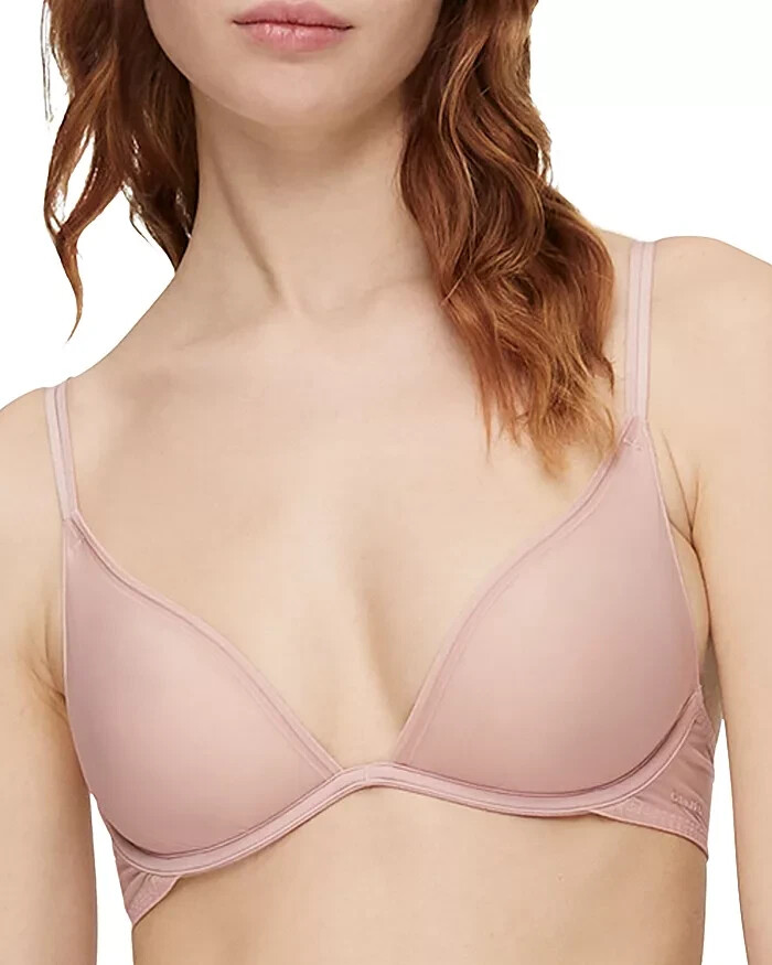 Calvin Klein Sheer Marquisette Unlined Plunge Bra Women's 34C Subdued Hook & Eye