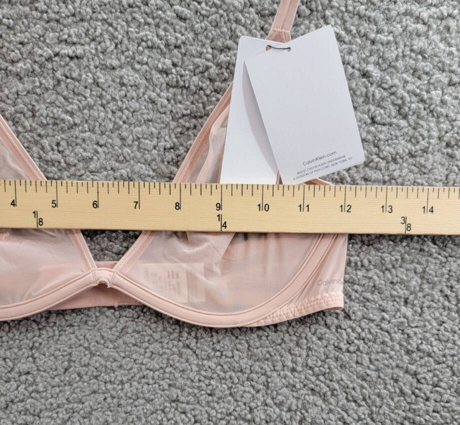 Calvin Klein Sheer Marquisette Unlined Plunge Bra Women's 34C Subdued Hook & Eye