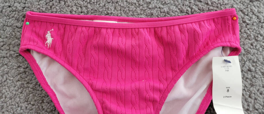 Polo Ralph Lauren Swimwear Bikini Panty Girls' 8 Pink Textured Elastic Waist