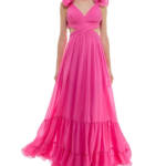 B Darlin Ruffled Lace-Up-Back Gown Juniors' 11/12 Bubblegum V-Neck Zip Closure