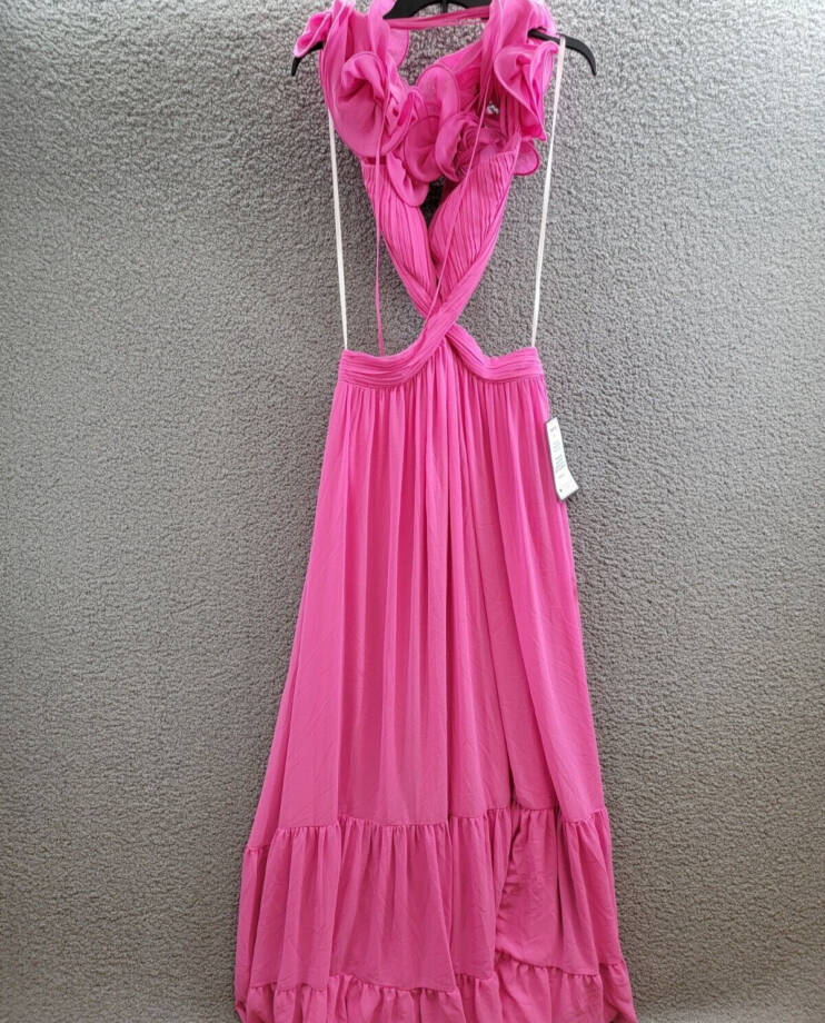 B Darlin Ruffled Lace-Up-Back Gown Juniors' 11/12 Bubblegum V-Neck Zip Closure