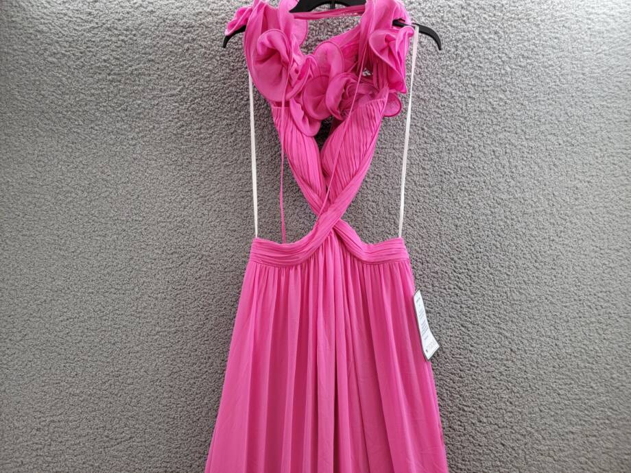 B Darlin Ruffled Lace-Up-Back Gown Juniors' 11/12 Bubblegum V-Neck Zip Closure