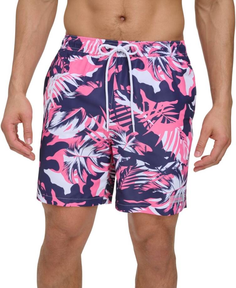Calvin Klein Island Camo Printed Swim Trunks Men's XXL Pink Multi Drawstring