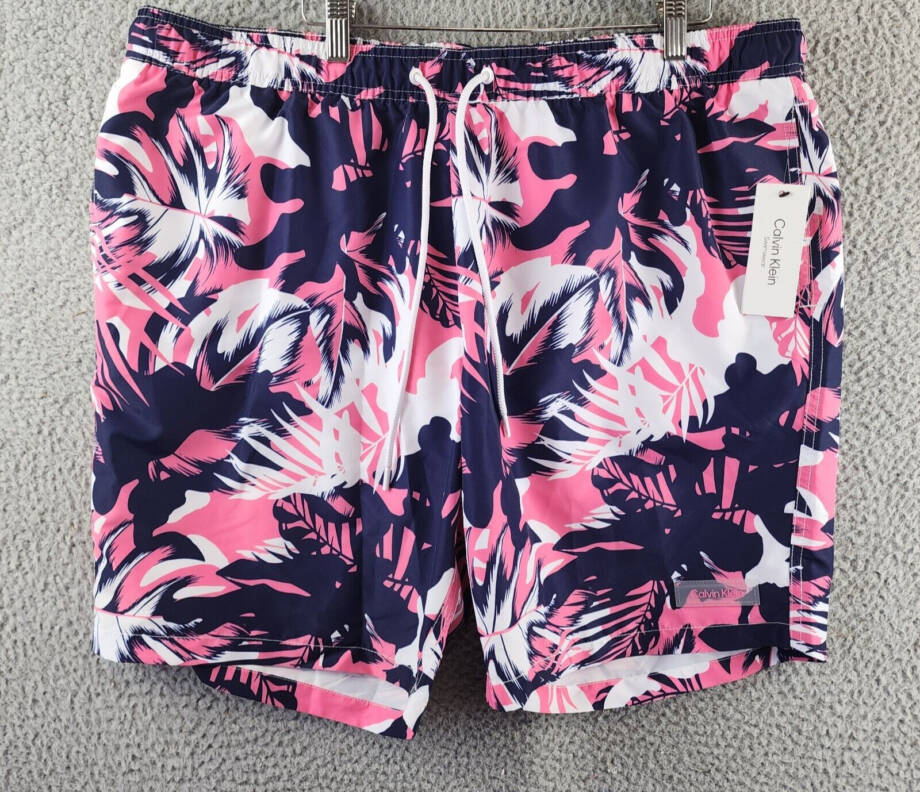 Calvin Klein Island Camo Printed Swim Trunks Men's XXL Pink Multi Drawstring