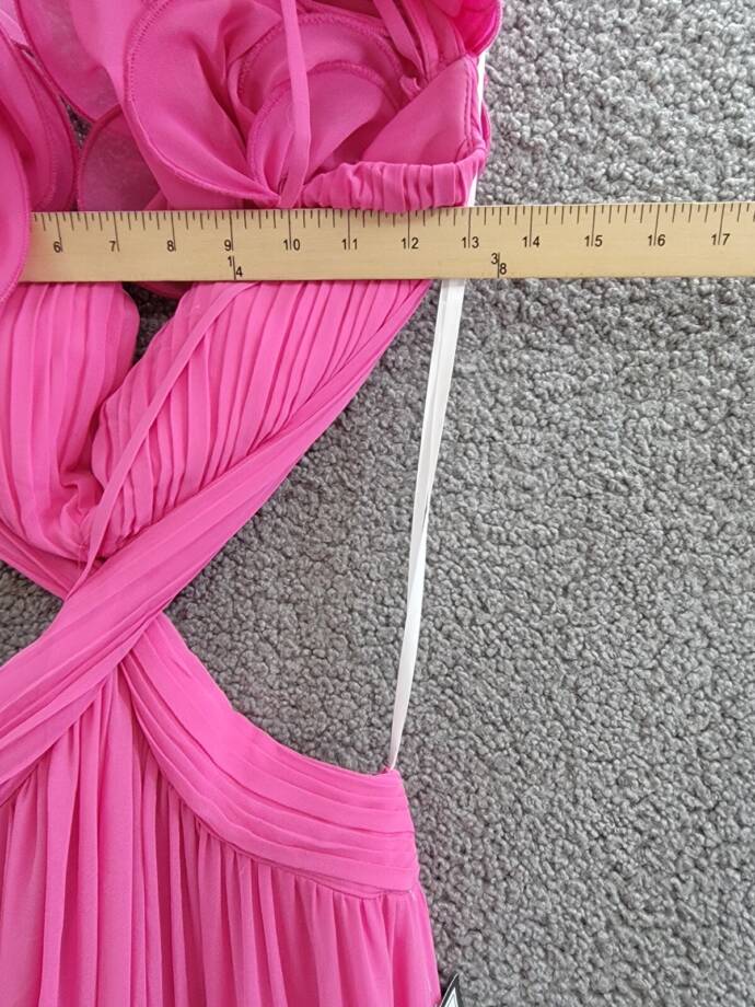 B Darlin Ruffled Lace-Up-Back Gown Juniors' 11/12 Bubblegum V-Neck Zip Closure
