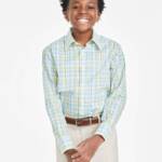 B by Brooks Brothers Classic Fit Long Sleeve Dress Shirt Boys 16 Yellow/Blue