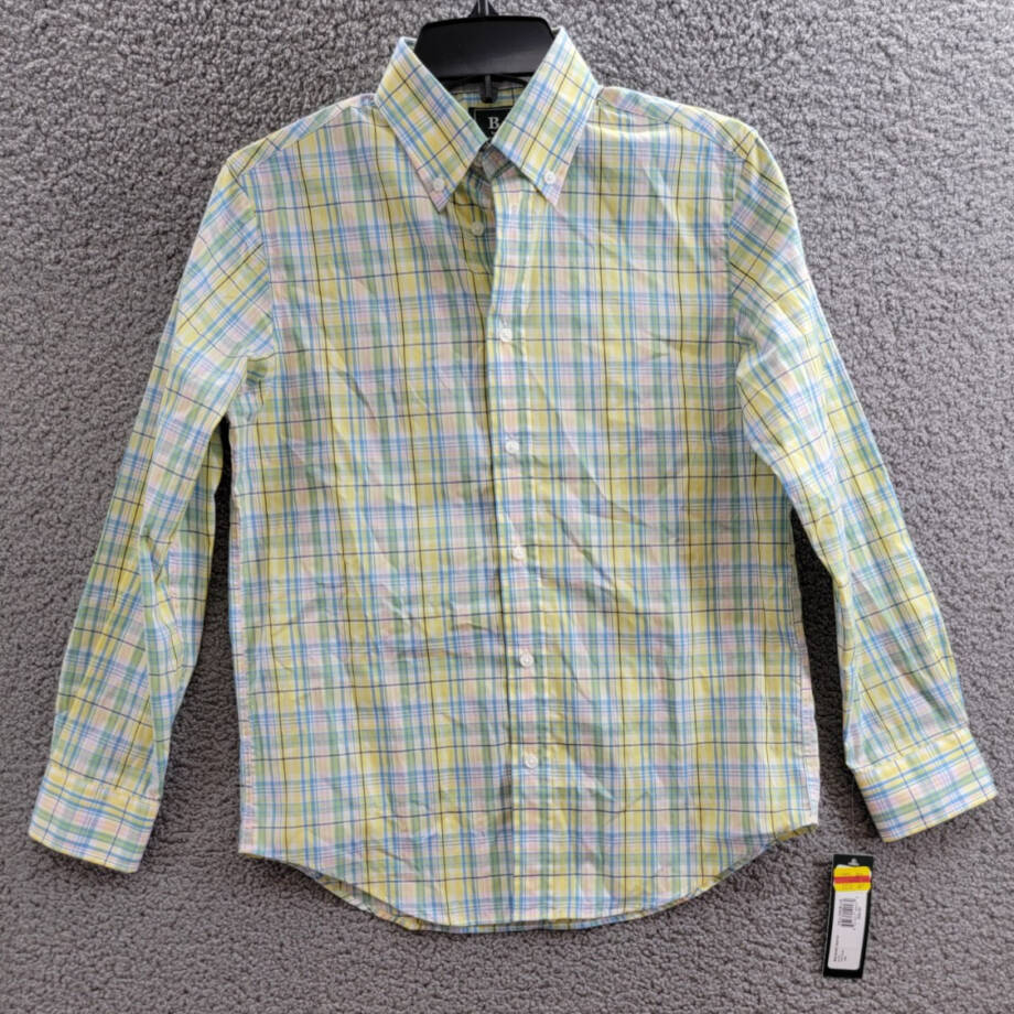 B by Brooks Brothers Classic Fit Long Sleeve Dress Shirt Boys 16 Yellow/Blue