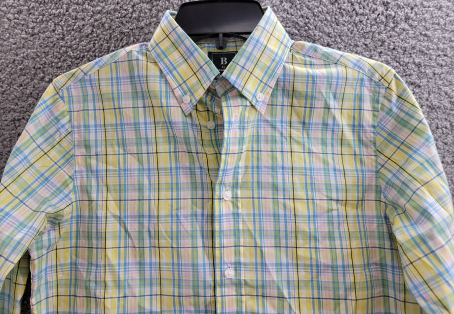 B by Brooks Brothers Classic Fit Long Sleeve Dress Shirt Boys 16 Yellow/Blue