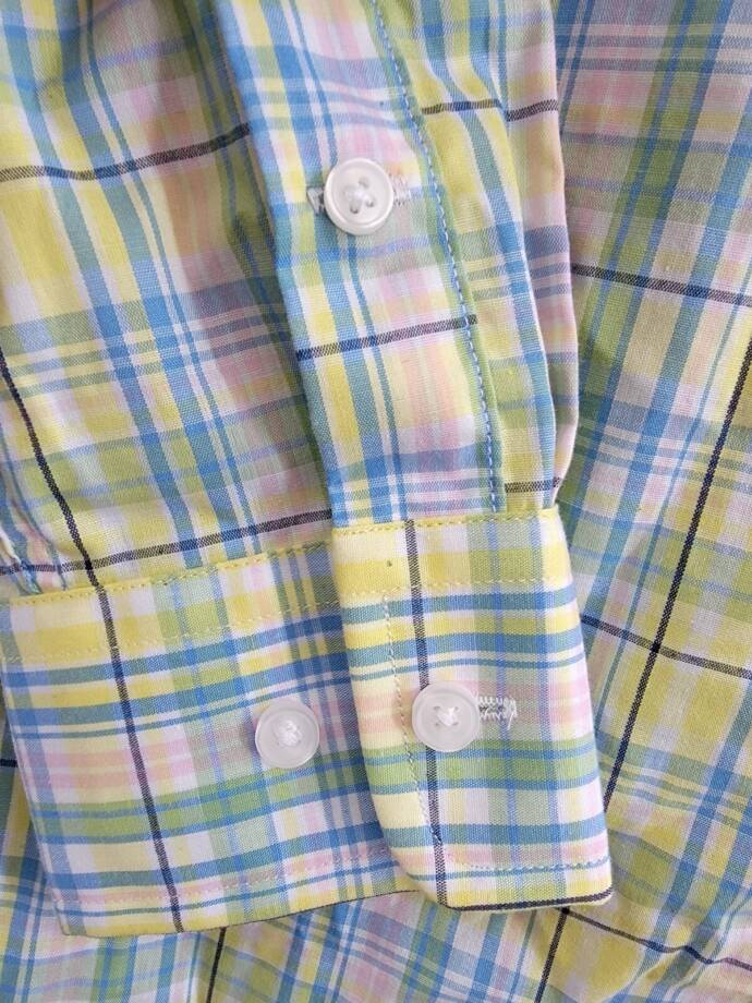 B by Brooks Brothers Classic Fit Long Sleeve Dress Shirt Boys 16 Yellow/Blue