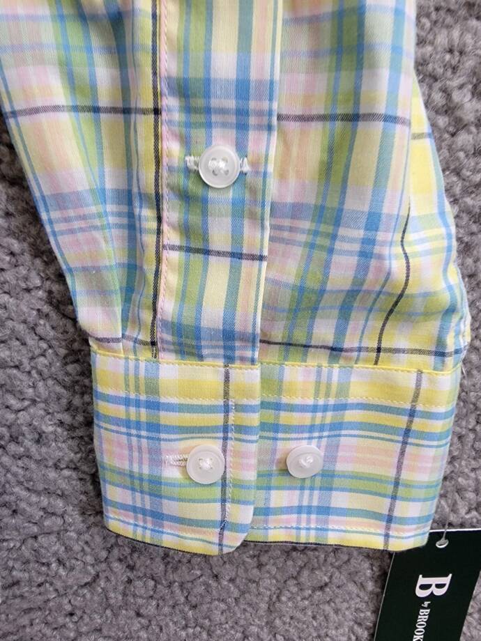 B by Brooks Brothers Classic Fit Long Sleeve Dress Shirt Boys 16 Yellow/Blue