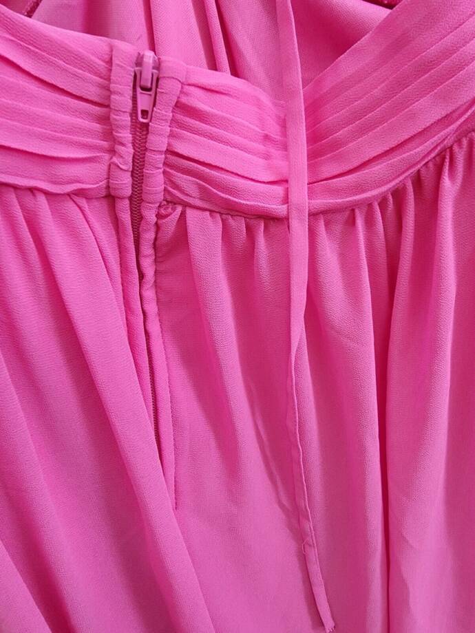 B Darlin Ruffled Lace-Up-Back Gown Juniors' 11/12 Bubblegum V-Neck Zip Closure