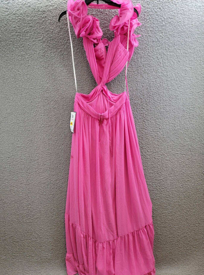 B Darlin Ruffled Lace-Up-Back Gown Juniors' 11/12 Bubblegum V-Neck Zip Closure