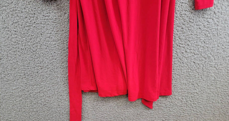 DKNY Long-Sleeve Belted Faux-Wrap Dress Women's 10 Scarlet Collared Zip Closure