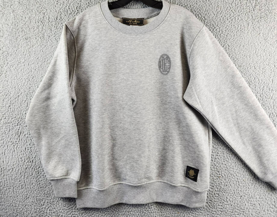 A.C Milan Logo Sweatshirt Men's L Gray Heather Embroidered Long Sleeve Pullover