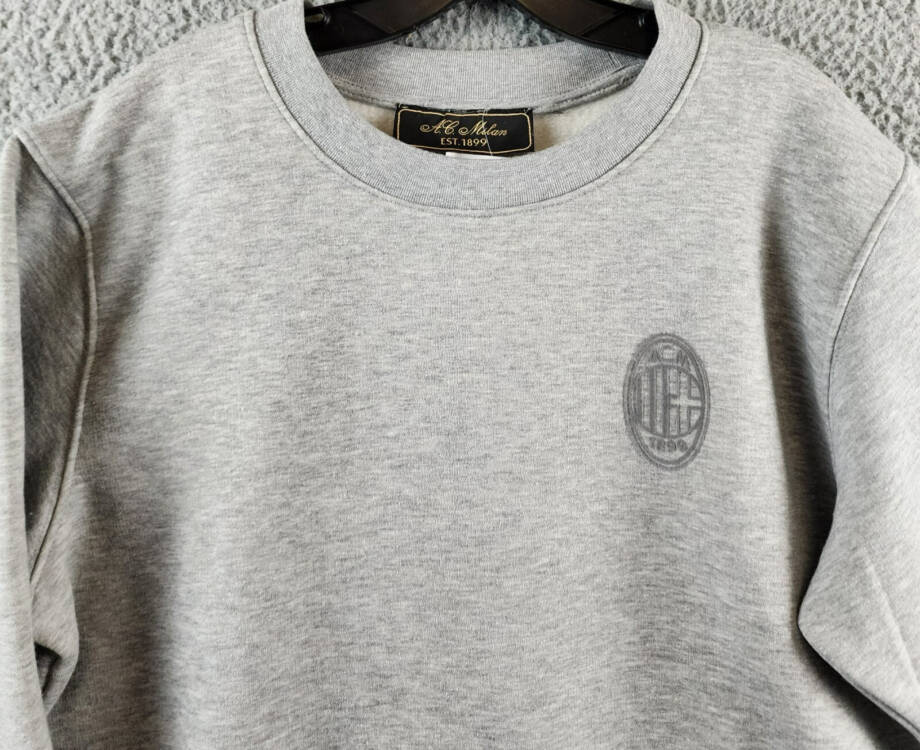 A.C Milan Logo Sweatshirt Men's L Gray Heather Embroidered Long Sleeve Pullover
